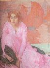 Dame Paintings - Dame en Rose by Edmond Francois Aman-Jean